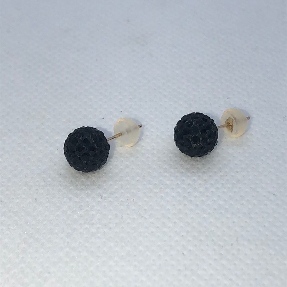 💛 10k Black Crystal Ball Earrings